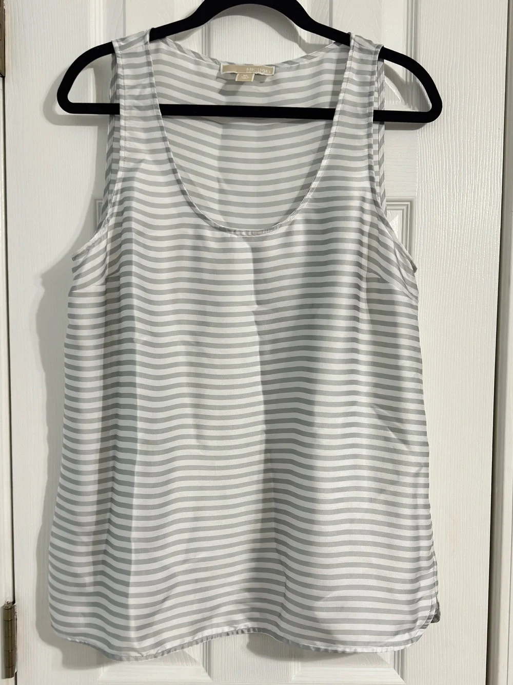 Michael Kors Gray White Striped Sleeveless Tank Blouse Top XL Satin Look